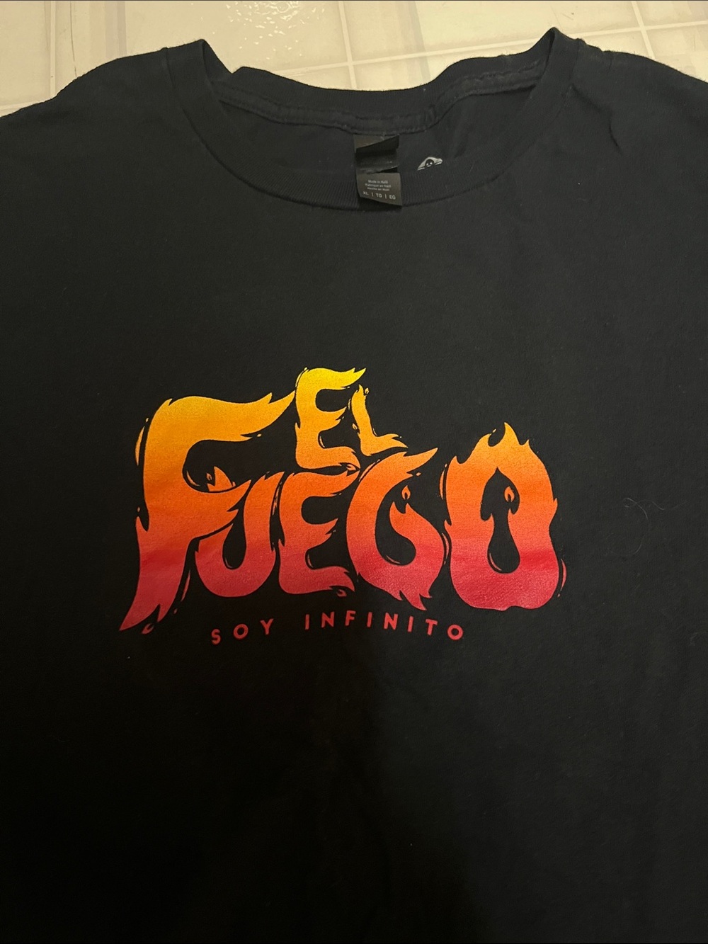 Gildan Black Tee with Orange-Red Flame "El Fuego" Graphic